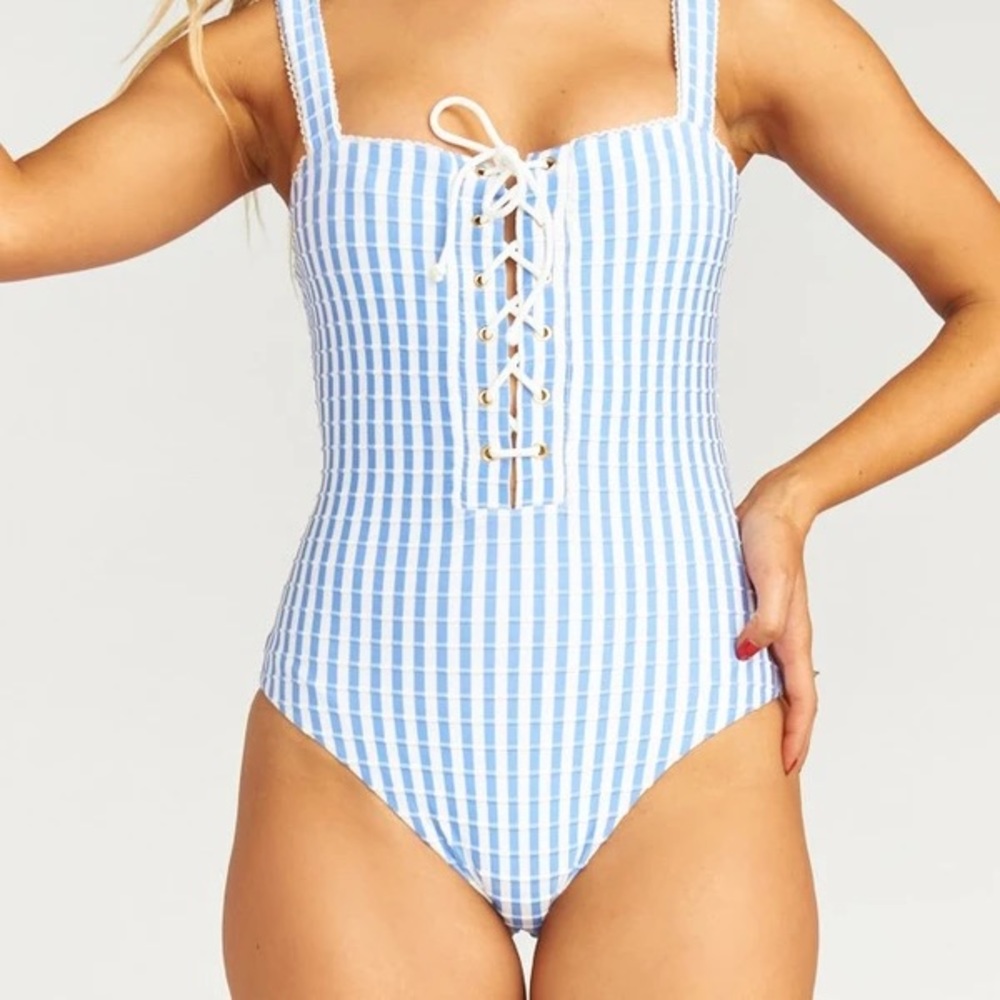 NWT Show Me Your Mumu Nautical Stripe Swimsuit, XL